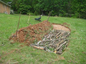 making a hugelkultur raised bed