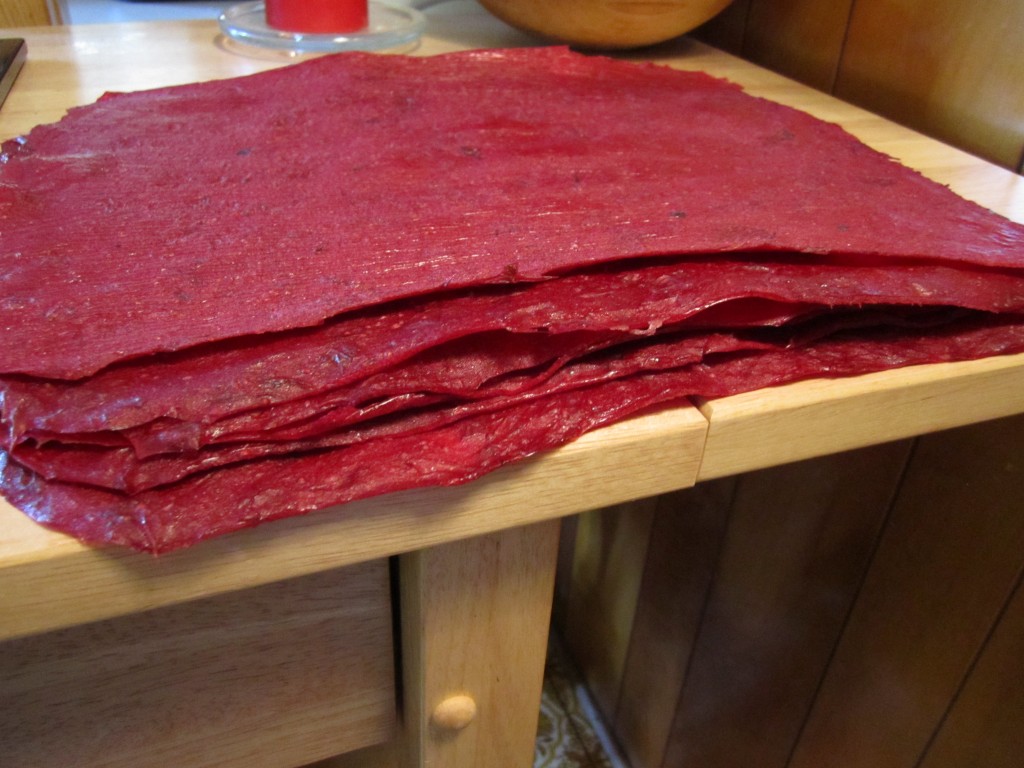 all 9 sheets of fruit leather, waiting to be sliced