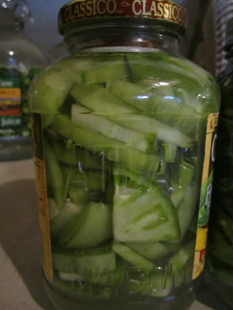 green tomato slices with garlic, thyme, and basil.