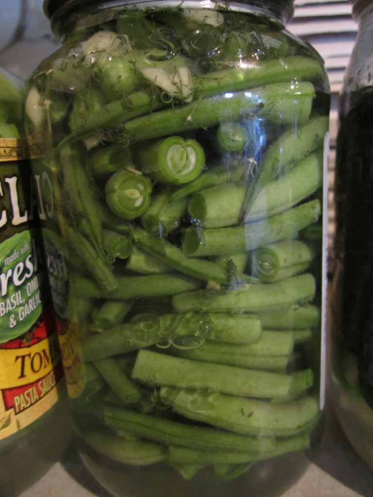 greenbeans with garlic and jalapeno slices.