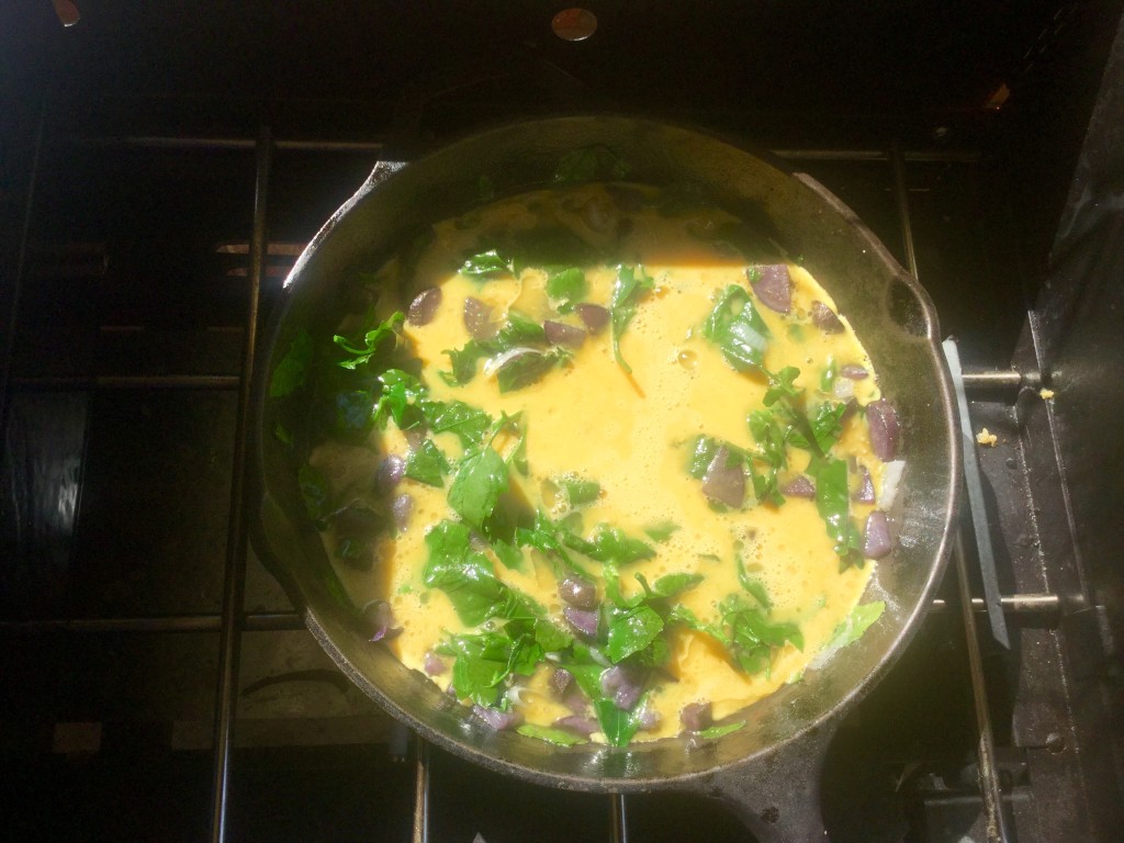 A Lambsquarter, Purple Potato, and Duck Eggs Omelette!